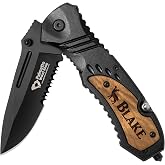 Palmetto Wood Shop Custom Engraved Pocket Knife for Men, Camping &amp; Hunting | 3.25" Stainless Steel Blade, Built-in Rope Cutter, Can Opener, and Glass Breaker Add Emergency and Survival Functionality