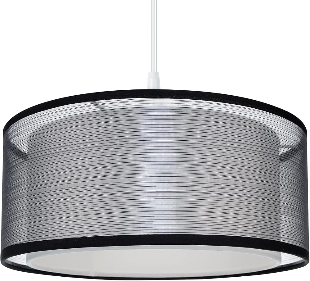 FRIDEKO HOME 2 Tier Light Shade Ceiling Lamp Black White 30cm Modern Drum Shade