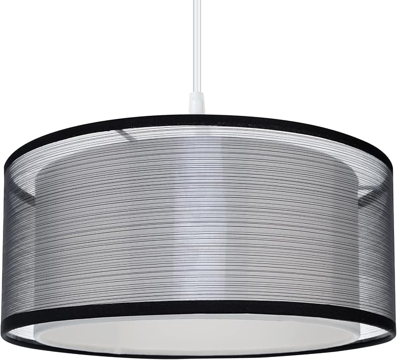 FRIDEKO HOME 2 Tier Light Shade Ceiling Lamp Black White 30cm Modern Drum Shade