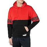 PUMA Men's Power Colorblock Fleece Hoodie, High Risk Red-Black, Medium