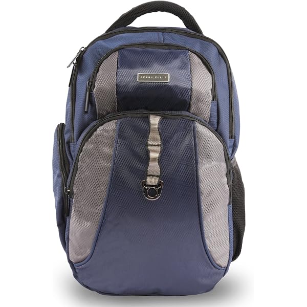 Sac à Dos Perry Ellis P350 Neuf - 9 Poches, Compartiment Ordinateur, Bleu Marine, 18 Pouces