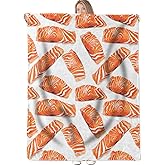 Salmon Pattern Throw Blanket Gifts for Women Girls Kids Adults, 50x60 in, Flannel Blankets for Bedroom, Camping, Couch, Room Decor, Fuzzy Warm Cozy Soft