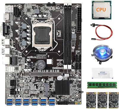 Hagsnec B75 BTC Mining Motherboard 12USB CPU 4GB RAM 3x120G SSD LGA1155 Fan