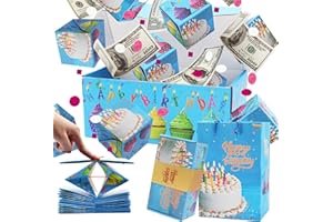 RAIN BUNNY Surprise Gift Box Explosion for Money, Unique Folding Bouncing Red Envelope Gift Box with Confetti, Cash Explosion Luxury for Birthday Anniversary Valentine Proposal (15 Bounces) (Blue Birthday)
