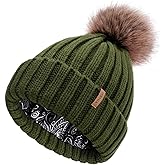 FURTALK Womens Winter Beanie Hat Satin Lined Faux Fur Pom Pom Beanies Hat for Women Winter Warm Knit Hats
