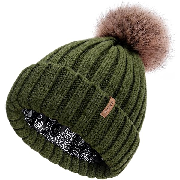 Hats For Women Winuesa Satin Lined Beanie With Pom Pom