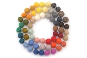 Glaciart One Felt Pom Poms, Wool Balls (60 Pieces) 1 Centimeter - 0.4 Inch, Handmade Felted 30 Color (Red, Blue, Orange, Yellow, Black, White, Pastel and More) Bulk Small Puff for Felting and Garland
