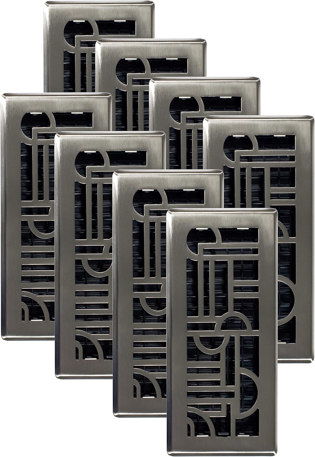 Registers, Grilles & Vents - Décor Grates ADH410-NKL-8 Art Deco Floor Register, 4x10 Inches, Brushed Nickel, 8 Pack