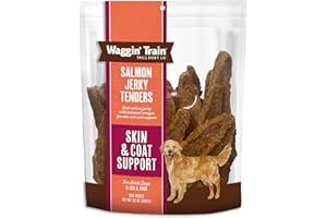 Waggin' Train Salmon Jerky Tenders for Skin & Coat Support for Dogs - 12 oz Pouch - Grain Free, High Protein Dog Treat