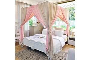 AIKASY Rideaux de lit à baldaquin avec attaches supérieures – Rideaux doux et élégants pour décoration de chambre de filles e
