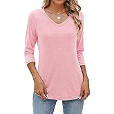 Sherosa Womens V Neck 3/4 Sleeve T Shirts Loose Fit Shirts Casual Solid Basic Tops Tees Blouses