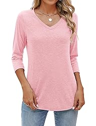 Sherosa Womens 3/4 Sleeve T Shirts V Neck Cotton
