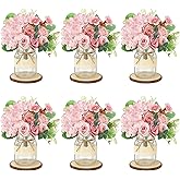 Set 6 Mason Jar Table Centerpiece - Wedding Centerpieces for Tables, Mason Jar Flower Centerpiece Vases Decor- Boho Farmhouse Rustic for Engagement, Bridal Shower, Wedding, Versatile Decor (Pink)