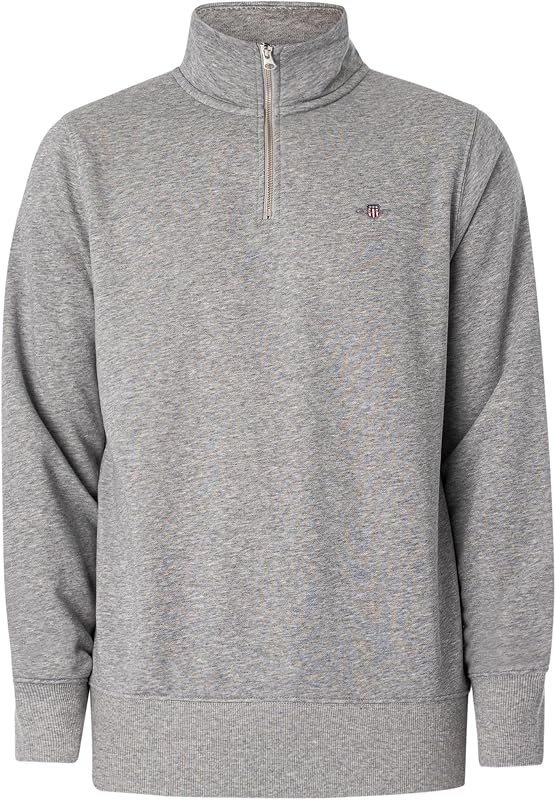 Sweatshirt Escudo Regular GANT Masculino com Meio Fecho, Cinzento Melange, M