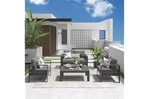 Solaste Outdoor Aluminum Furniture Set - 4 Pieces Patio Sectional Chat Sofa Conversation Set with Table,Grey