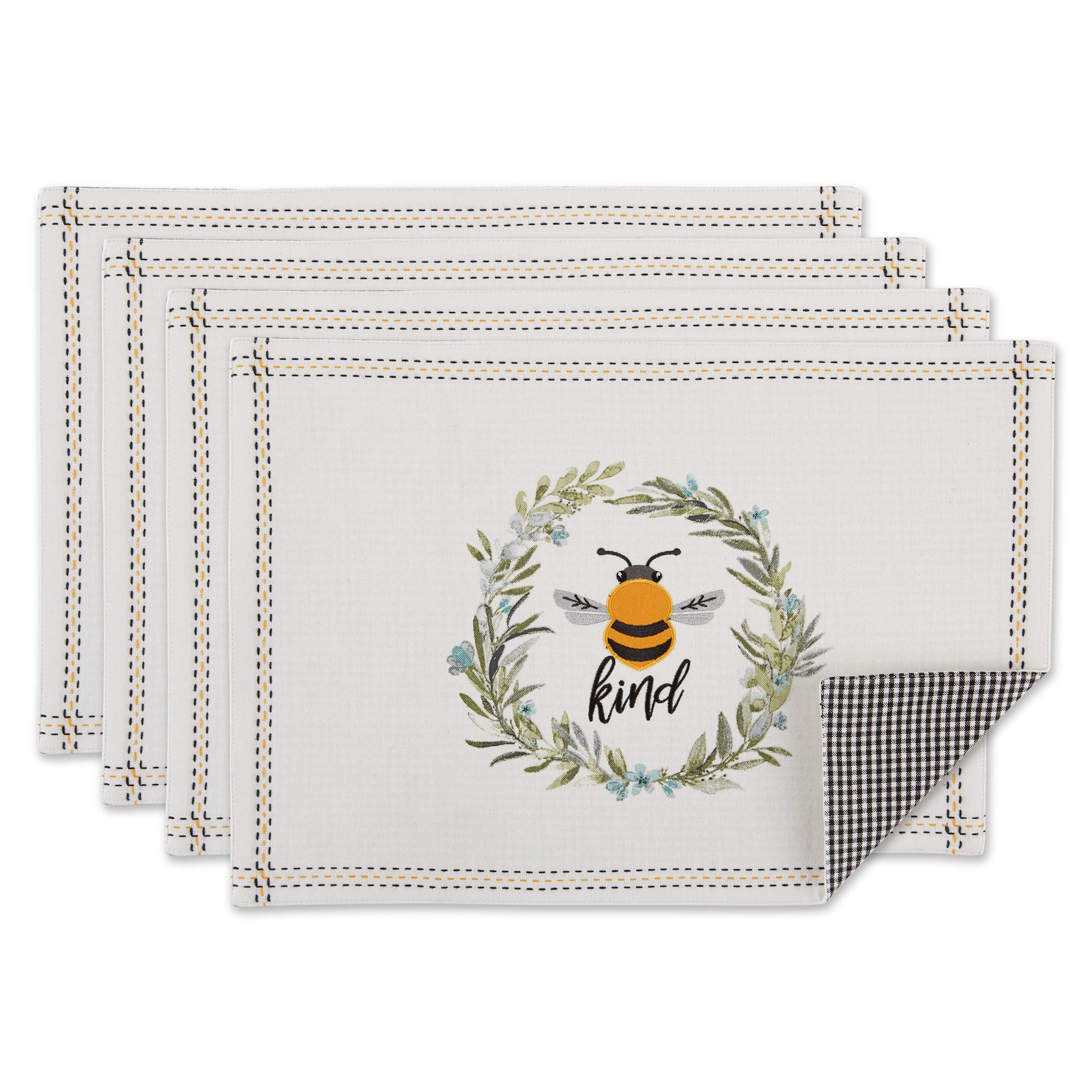 DII Kitchen Collection, Cotton, Bee Kind Gingham, Reversible Placemat Set, 13x19 — image 1