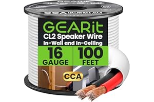 GEARit 16 Gauge Speaker Wire, CL2 Rated 16 Gauge Wire 100ft, Audio Cable with Red/Black Color Coded, Speaker Cable for in-Wal