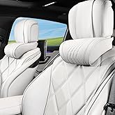 Dapucarin Car Headrest Memory Foam Neck Pillow for Driving with Leather Cover Soft Comfortable Seat Head Pillow Cushion for Most Cars SUV Sedan Home Office Off-White (Beige) (2PC)