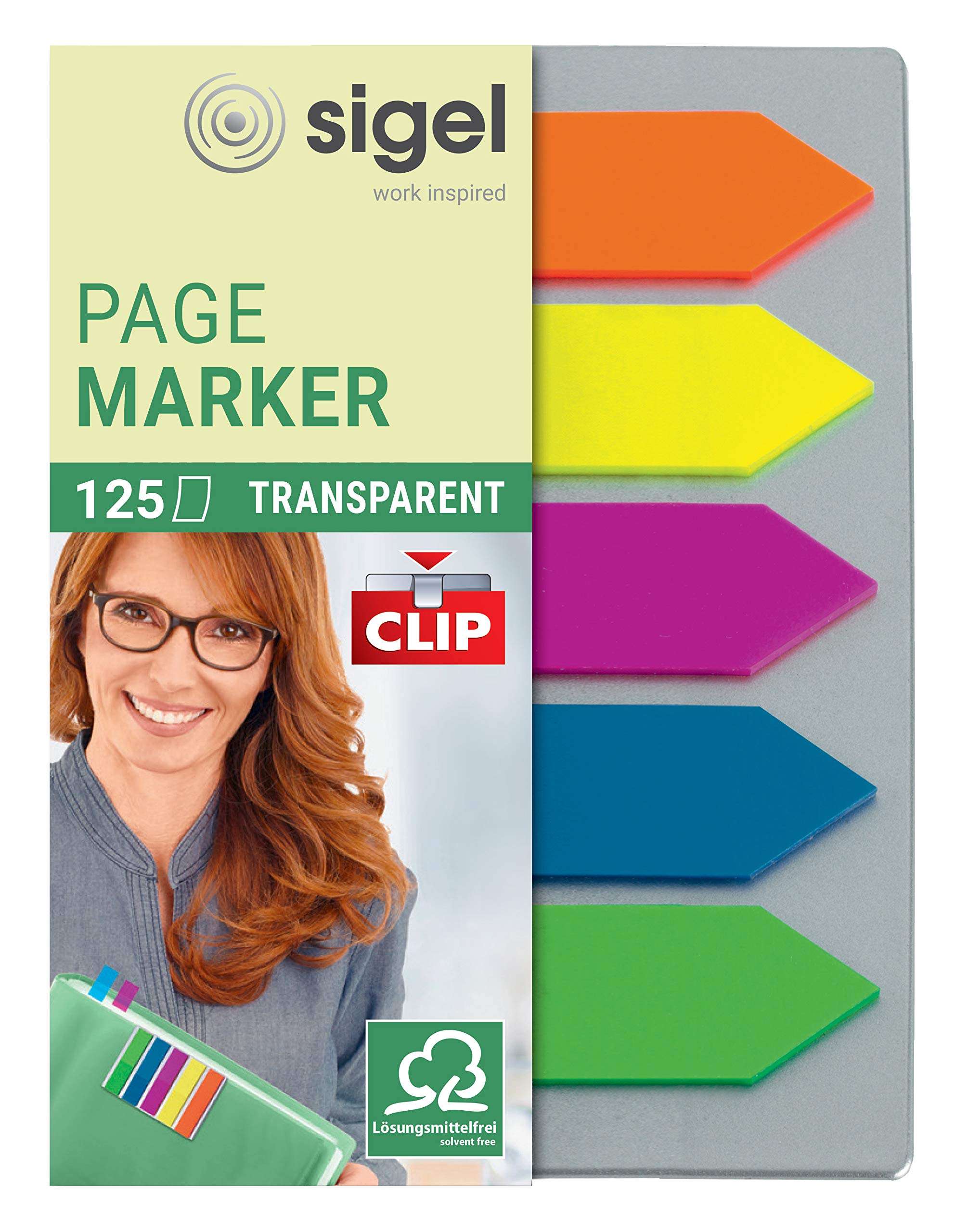 SIGEL HN611 PageMarkers "Arrow" with clip, 5 x 25 sheets, Green/Blue/Pink/Yellow/Orange