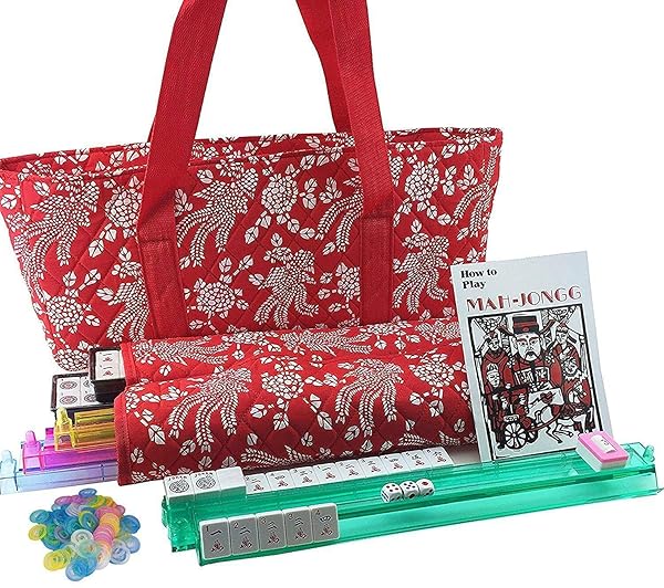166 TILES AMERICAN MAHJONG SET RED PHOENIX SOFT BAG 4 COLOR PUSHERS / RACKS EASY CARRY WESTERN MAHJONGG TRAVEL GAME SET