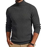 Cotrasen Men's Knit Turtleneck Sweater Ribbed Long Sleeve Solid Pullover Sweater Casual Winter Thermal Sweater Tops