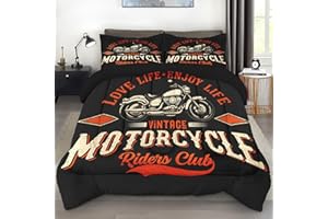 Pamnest Comforter Set Full Size, Live Vintage Motorcycle Soft 3 Pcs Bedding for Kids and Adults, Bike Retro Race Comforter Set with Pillowcase, for Bedroom Bed Decor