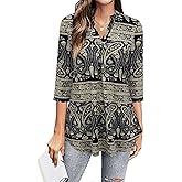 BEPEI Womens Tops Dressy Casual 3/4 Sleeve Blouses V Neck Business Work Shirts