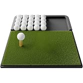Ponsonbay Golf Hitting Mat with Integrated Ball Tray, Foldable Golf Practice Mat with Anti Slip Rubber Base, Holds 32 Golf Balls Fairway/Dual Turf