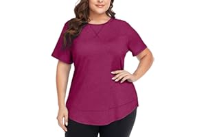 COOTRY Plus Size Workout Tops for Women Short Sleeve Loose fit Shirts Athletic Gym Yoga Clothing