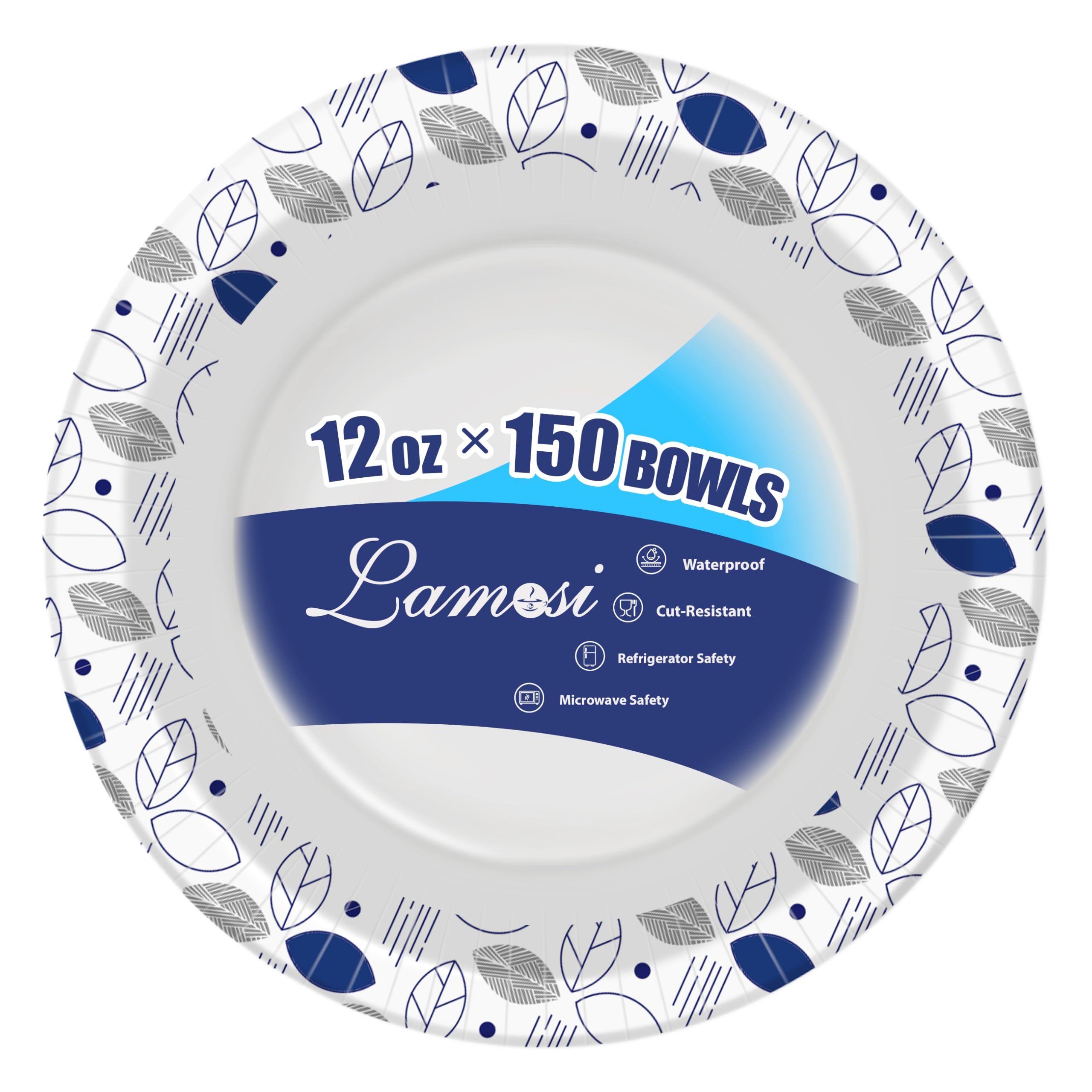 Photo 1 of Lamosi 150 Counts 12 oz Paper Bowls, Heavy Duty Soak Proof Paper Bowls, Microwave Safe, Disposable Bowls Bulk for Breakfast, Lunch, and Dinner Meals