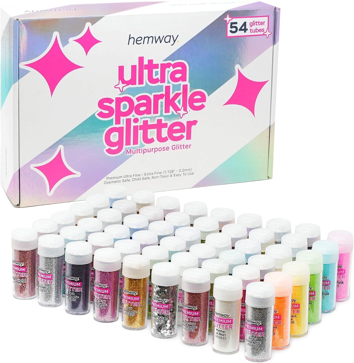 Ultra Sparkle Craft Glitter Shaker Box, 54 Colour Set, Ultrafine