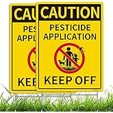 Caution Pesticide Application Keep off Yard Sign with Metal Stake Set, 2PC-12.6"x9.5" Commercial Grade Corrugated Plastic, Double Sided, UV Protected, Weather/Fade Resistant, Easy Installing