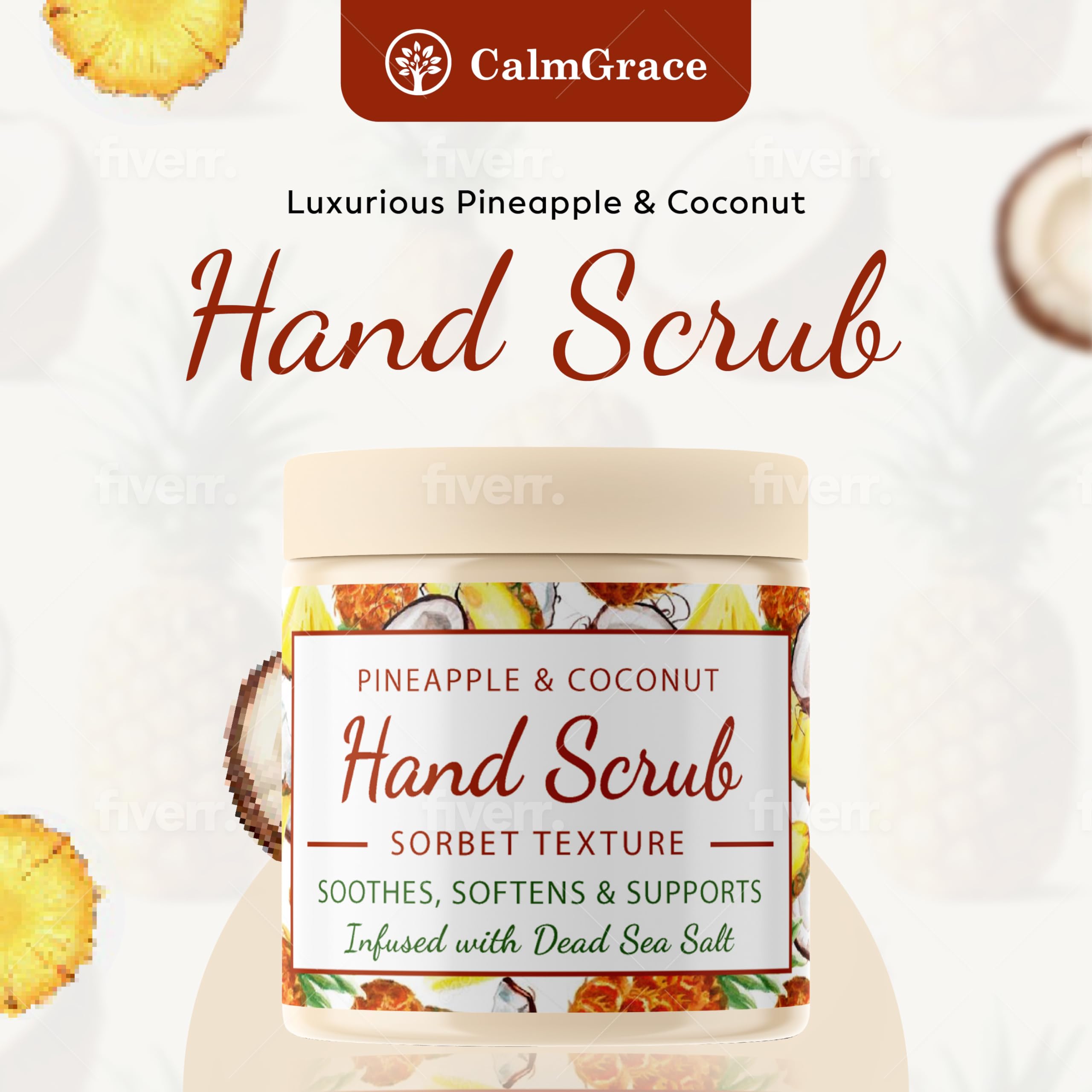 Hand Scrub for Dry Hands | Hand Exfoliating Scrub with Dead Sea Salts & Pineapple Coconut Scent | For Hands with Sorbet Texture | 10.5oz | Fortified with Avocado Oil, Vitamin E, C