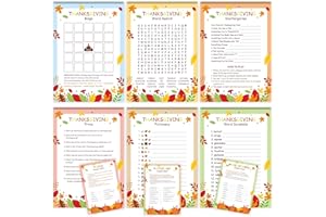 BISWITER Thanksgiving Games, Thanksgiving Activities, Friendsgiving Games Fall Party Supplies Word Search Scramble Bingo Trivia Pictionary Categories and Answer Keys for Family