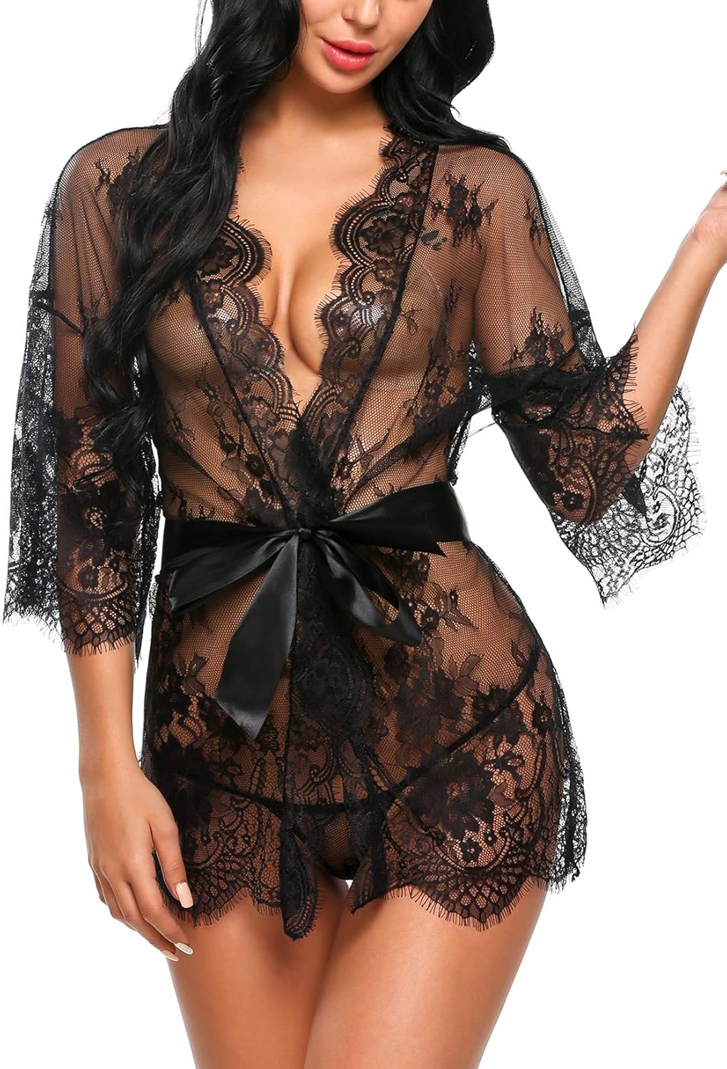 Avidlove Women's Lace Kimono Robe Babydoll Lingerie Mesh Nightgown S-4XL at  Women’s Clothing store
