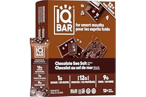 IQBAR Brain and Body Plant Protein Bars - Chocolate Sea Salt - 12-Count Low Carb - Gluten Free, High Fiber, Vegan Snacks - Lo