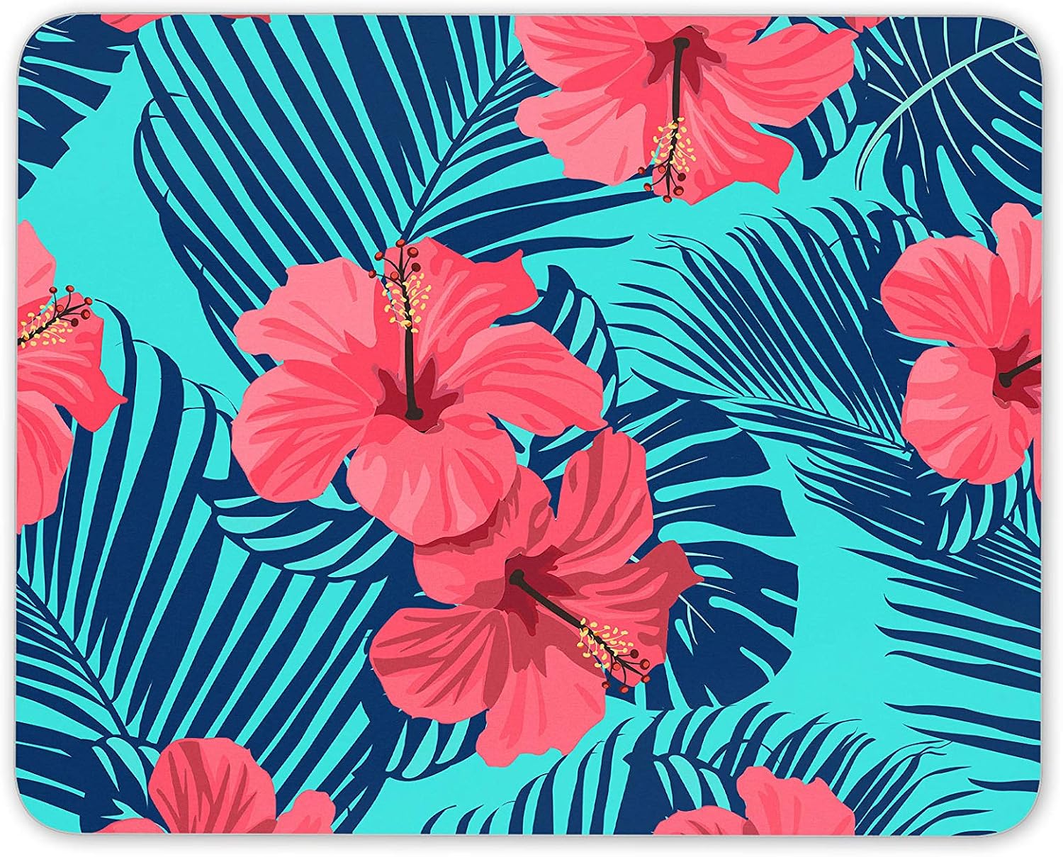 Destination Vinyl Ltd Tropical Flowers Palm Leaves Mouse Mat Pad - Pink Floral Computer #15174, Multicolor
