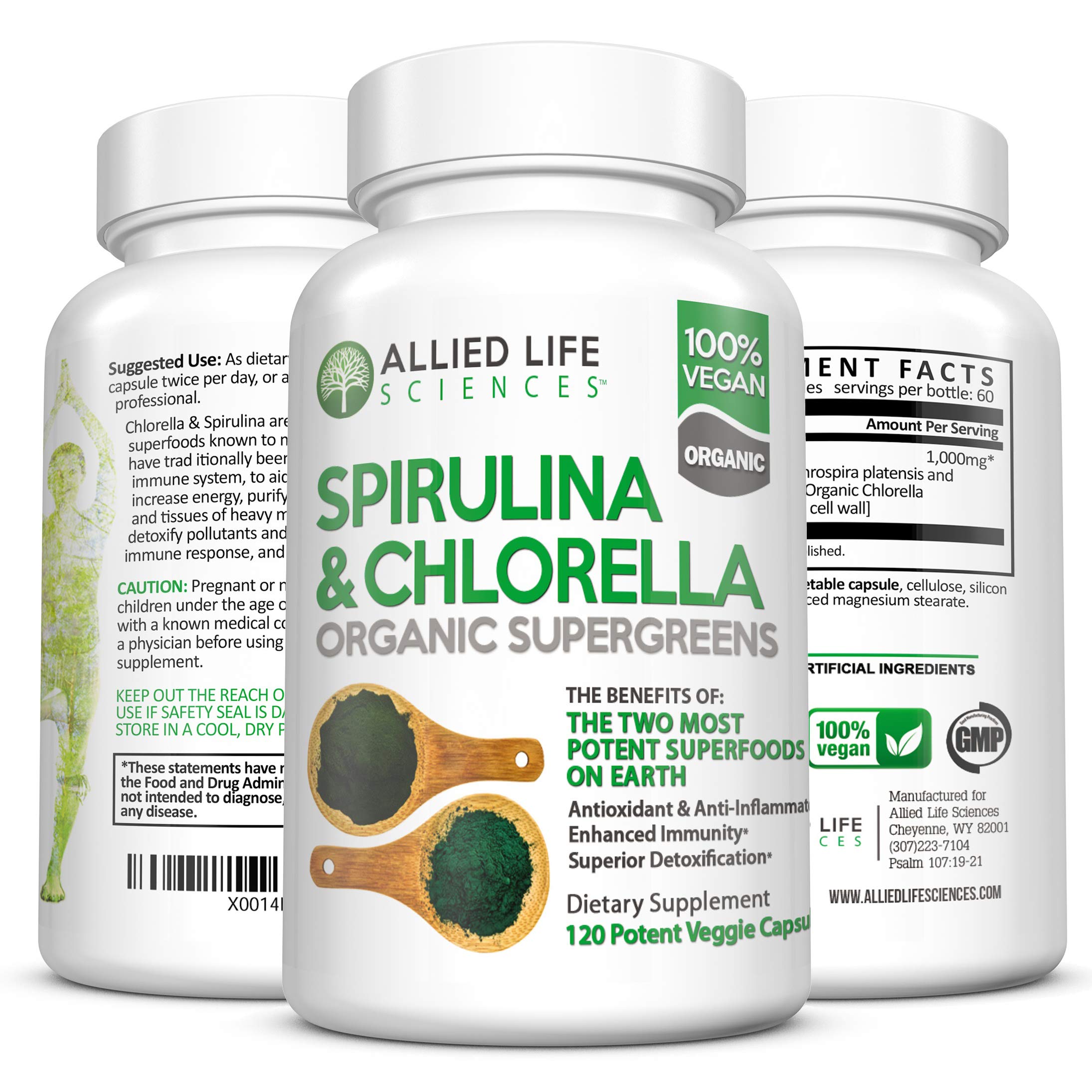 Allied Life Spirulina and Chlorella Organic Chlorophyll Vegan Protein