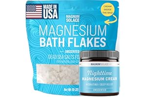 MAGNUM SOLACE Magnesium Flakes for Bath, 10 lbs + Nighttime Magnesium Cream That Comes Inside The Bag