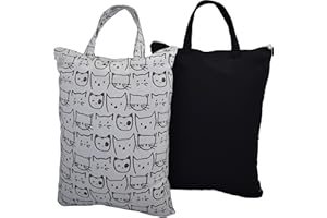 MOM & BAB Wet Bag for Baby Cloth Diapers, Wet Dry Bag Wet Swimsuits and Towels, Breast Pump Parts, Travel, Gym, Daycare (Cats & Black)