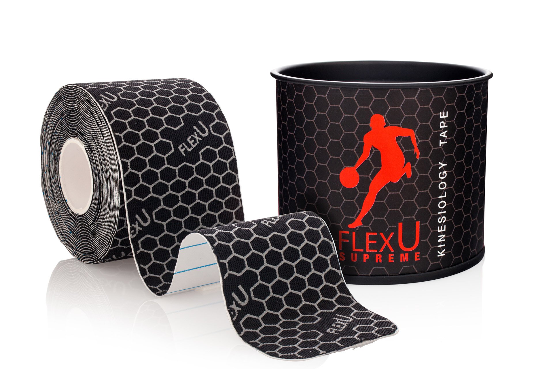 FLEXU Kinesiology Tape; Single Roll (Pre-Cut or Continuous); Advanced Strength and Flexibility Properties; Longer Lasting Therapeutic Recovery; Sports Tape (Black Pre-cut) — image 1