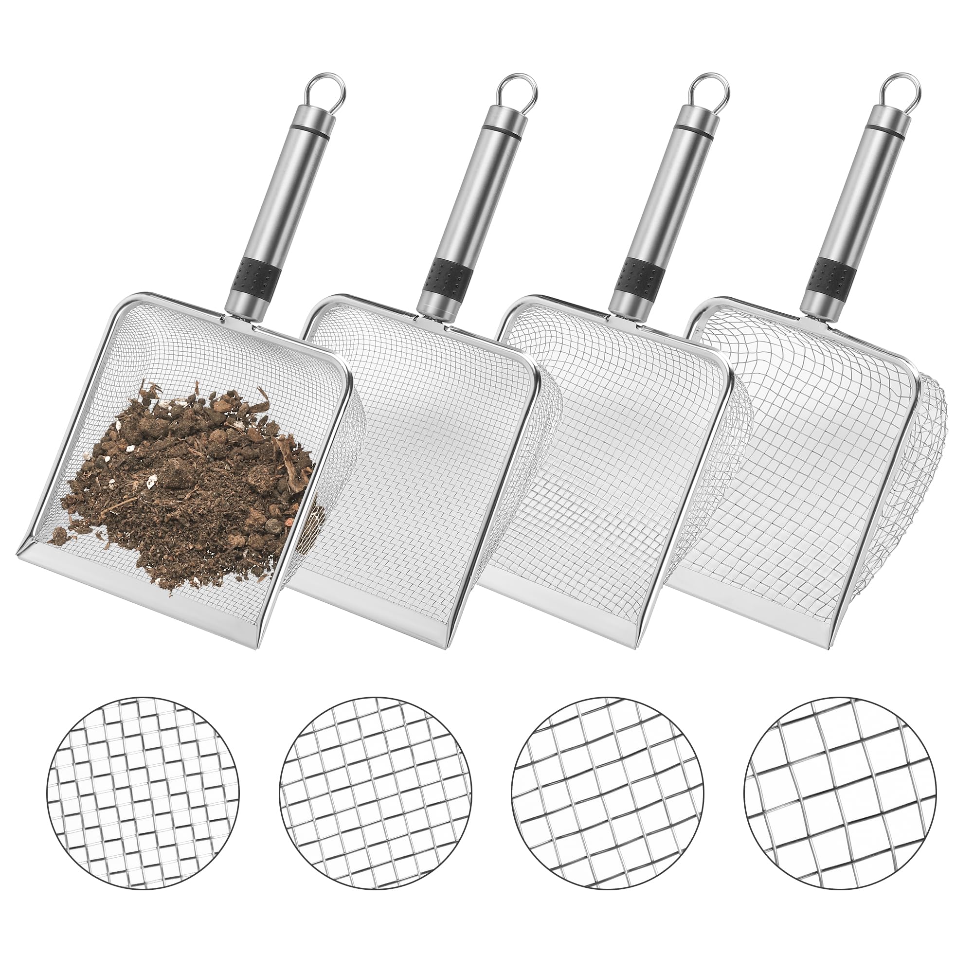 Photo 1 of Adnee 4 Pcs Gardening Soil Sifter-5" W Garden Sieve Sifter with Handle (2/2.8/3.8/5 mm Mesh)-Portable Gardening Sifter for Gradening Sand Soil Dirt Compost