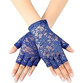 Skylety Lace Gloves for Women 1920s Sunblock Fingerless Bridal Short Floral Sunblock Gloves for Opera Tea Party