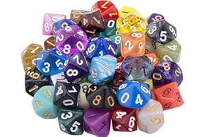 AUSTOR 42 Pieces Polyhedral Dice Set Mixed Color Game Dice 10 Sides DND Dice Assortment with a Black Velvet Storage Bag for D
