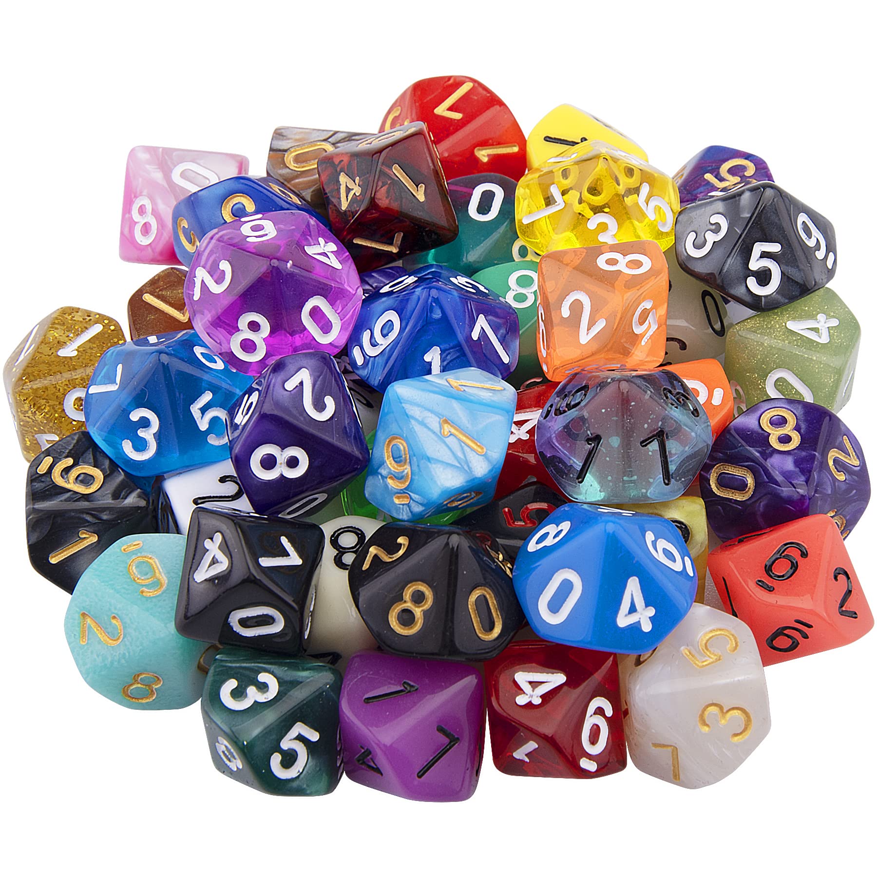SIQUK 42 Pieces Polyhedral Dice Mixed Colours 10 Sided Dice for DND RPG MTG Table Games, with a Black Velvet Storage Bag