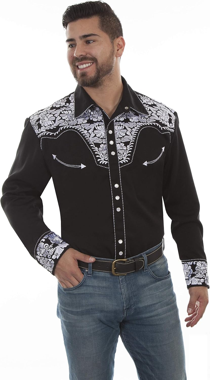Men Mens Floral Embroidered Western 