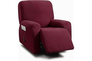ULTICOR 4-Piece, 1 Seat Recliner Cover, Jacquared Stretch Reclining Chair Covers for 1 Cushion Reclining Sofa, Single Seat Recliner Couch Cover, Soft, Machine Washable (Style 2) (Red Recliner Cover)
