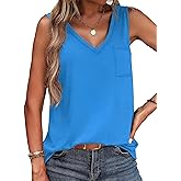 Flamingals Casual Women's Solid Patch Pocket V Neck Tank Top