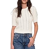 Springrain Womens Short Sleeve Sweaters Crewneck Knit Crochet Top Cropped Hollow Out Tops Pullover Shirt