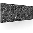 Topographic Map Large Mouse Pad XL Black Lines Contour Geographic Extended Large Desk Mat Big Desk Pad 80X30 CM Non-Slip Rubber Base Stitched Edge Long Mousepad,31.5×11.8 Inch